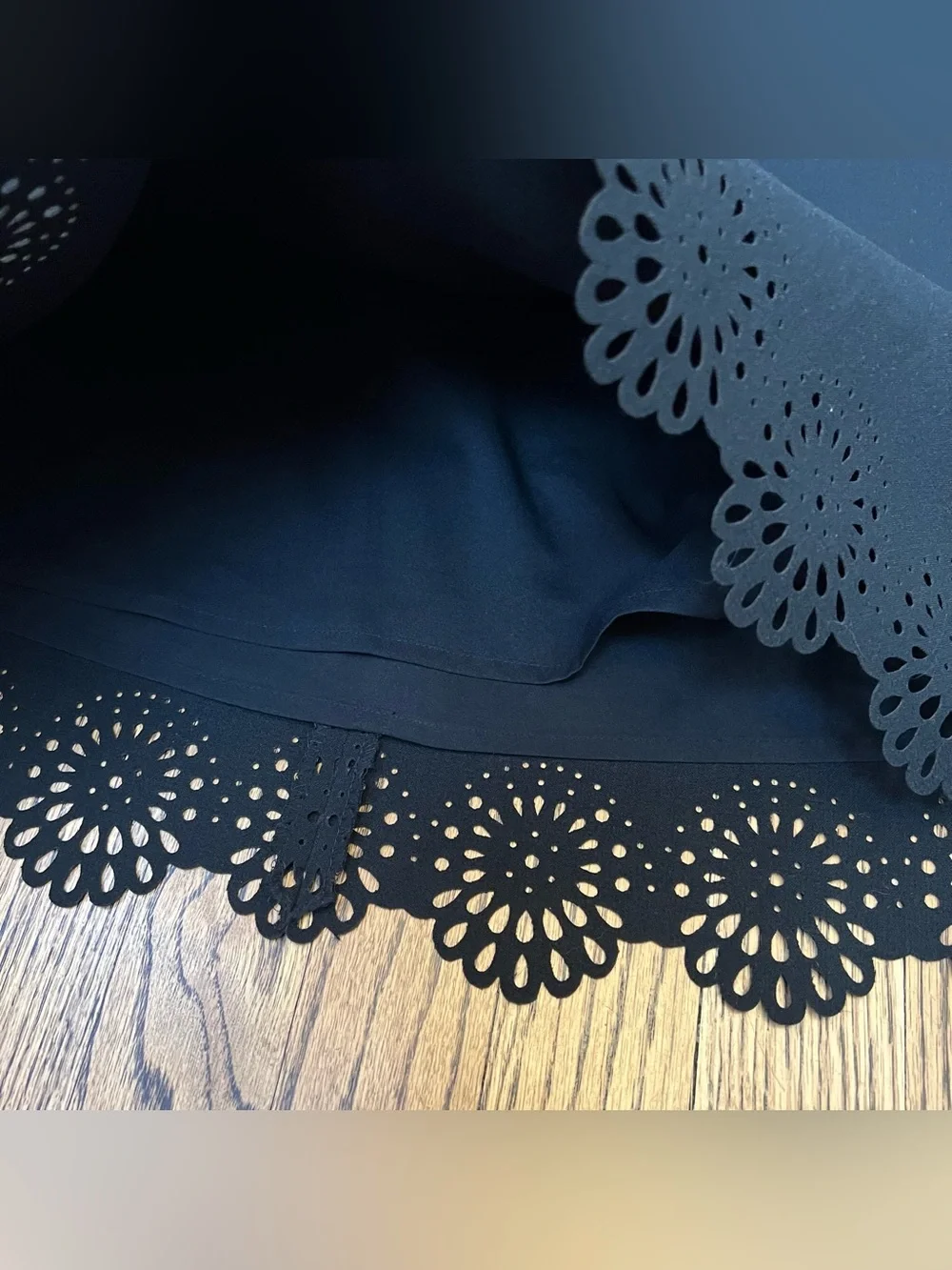 Loft Women's Size 12 PETITE Black A-line Skirt Cutout Floral Detail Career Work